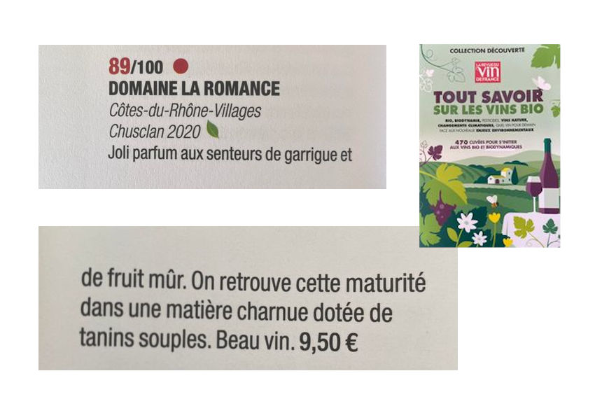 La Romance dans le guide des Vins Bio de la Revue du Vin vins 